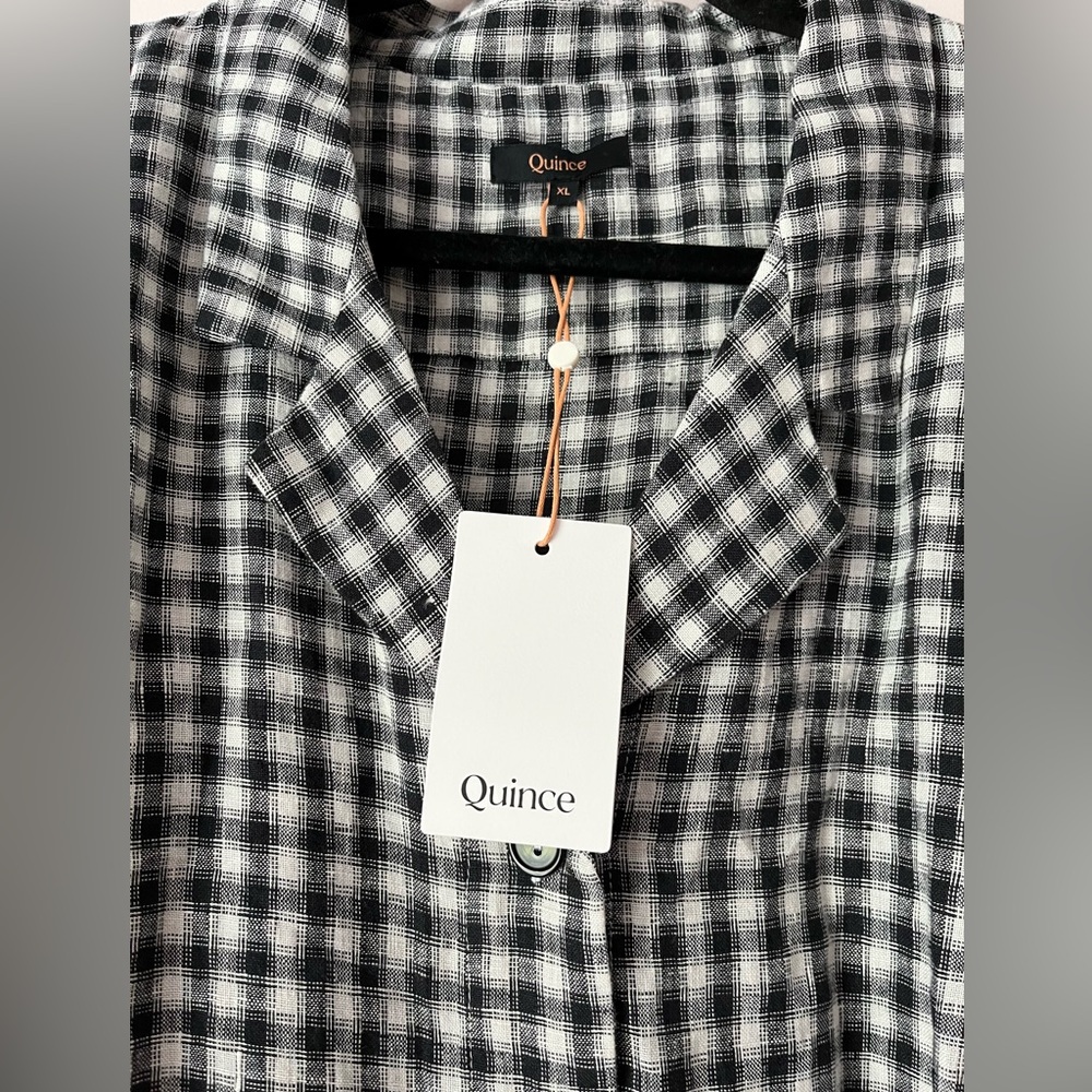Quince 100% European Linen Button Front Dress Black Gingham NEW NWT X-Large - Picture 6 of 8